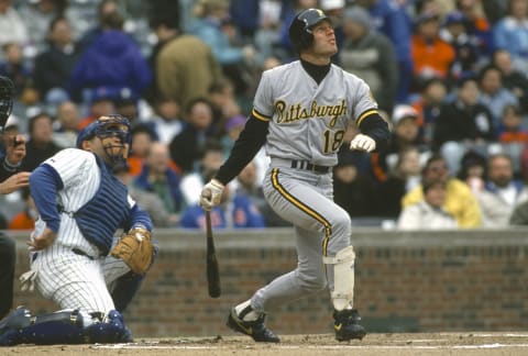 CHICAGO, IL – CIRCA 1991: Andy Van Slyke #18 of the Pittsburgh Pirates bats against the Chicago Cubs during an Major League Baseball game circa 1991 at Wrigley Field in Chicago, Illinois. Van Slyke played for the Pirates from 1987-94. (Photo by Focus on Sport/Getty Images)