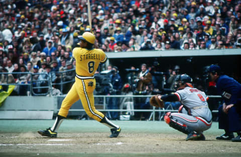 PITTSBURGH, PA – OCTOBER 12: Willie “Pops” Stargell of the Pittsburgh Pirates bats during World Series game three between the Pittsburgh Pirates and Baltimore Orioles on October 12, 1979 at Three Rivers Stadium in Pittsburgh, Pennsylvania. The Orioles defeated the Pirates 8-4. (Photo by Rich Pilling/Getty Images)