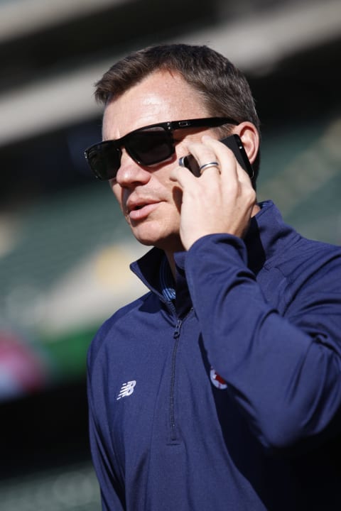 OAKLAND, CA – MAY 11: General Manager Ben Cherington of the Boston Red Sox stands on the field prior to the game against the Oakland Athletics at O.co Coliseum on May 11, 2015 in Oakland, California. The Red Sox defeated the Athletics 5-4. (Photo by Michael Zagaris/Oakland Athletics/Getty Images)