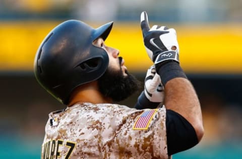 PITTSBURGH, PA – JULY 23: Pedro Alvarez #24 of the Pittsburgh Pirates is reacts after hitting a solo home run in the second inning against the Washington Nationals during the game at PNC Park on July 23, 2015 in Pittsburgh, Pennsylvania. (Photo by Jared Wickerham/Getty Images)