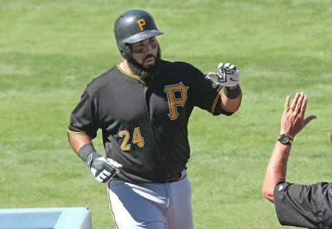 LOS ANGELES, CA – SEPTEMBER 20: Pedro Alvarez #24 of the Pittsburgh Pirates celebrates as returns to the dugout after hitting a solo home run in the fourth inning against the Los Angeles Dodgers at Dodger Stadium on September 20, 2015 in Los Angeles, California. (Photo by Stephen Dunn/Getty Images)