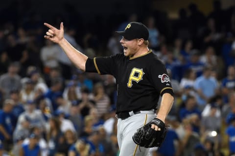 LOS ANGELES, CA – SEPTEMBER 19: Mark Melancon #35 of the Pittsburgh Pirates celebrates defeating the Los Angeles Dodgers 3-2 at Dodger Stadium on September 19, 2015 in Los Angeles, California. (Photo by Lisa Blumenfeld/Getty Images)