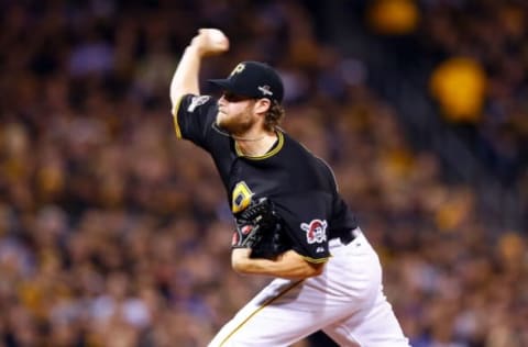 PITTSBURGH, PA – OCTOBER 07: Gerrit Cole #45 of the Pittsburgh Pirates throws a pitch in the first inning during the National League Wild Card game against the Chicago Cubs at PNC Park on October 7, 2015 in Pittsburgh, Pennsylvania. (Photo by Jared Wickerham/Getty Images)