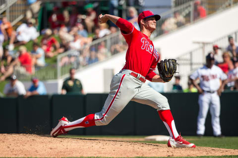 FORT MYERS, FL- MARCH 09: Mark Appel #66 of the Philadelphia Phillies pitches against the Minnesota Twins during a spring training game on March 9, 2016 at Hammond Stadium in Fort Myers, Florida. (Photo by Brace Hemmelgarn/Minnesota Twins/Getty Images)