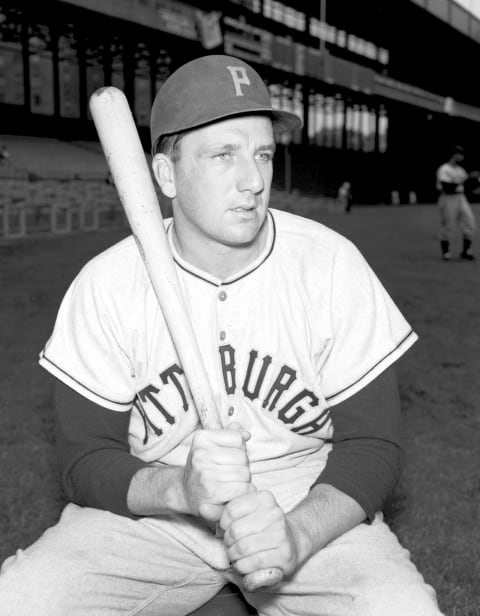 MANHATTAN, NY – 1950’s: Outfielder Ralph Kiner #4 of the Pittsburgh Pirates, poses for a portrait prior to a 1950’s game against the New York Giants at the Polo Grounds in New York. Kiner played for the Pirates from 1946-1953. (Photo by Kidwiler Collection/Diamond Images/Getty Images)