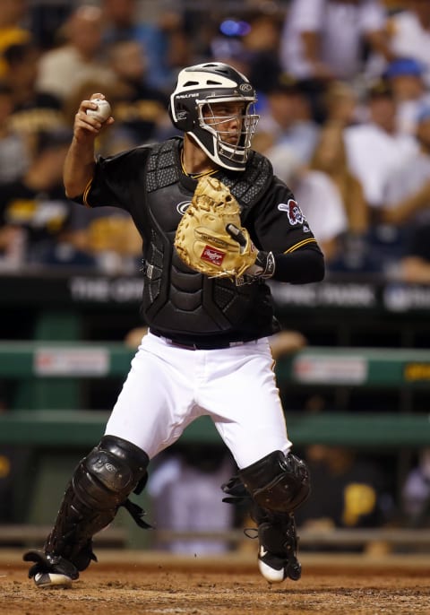 PITTSBURGH, PA – JUNE 21: Jacob Stallings #58 of the Pittsburgh Pirates in action during the game against the San Francisco Giants at PNC Park on June 21, 2016 in Pittsburgh, Pennsylvania. (Photo by Justin K. Aller/Getty Images)