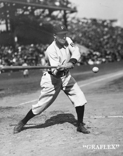 PITTSBURGH – 1909. Fred Clarke, manager and left fielder for the National League Pittsburgh Pirates, is captured in a stop action photo of his swing, an advertisement for the Graflex camera company. (Photo Mark Rucker/Transcendental Graphics/Getty Images)