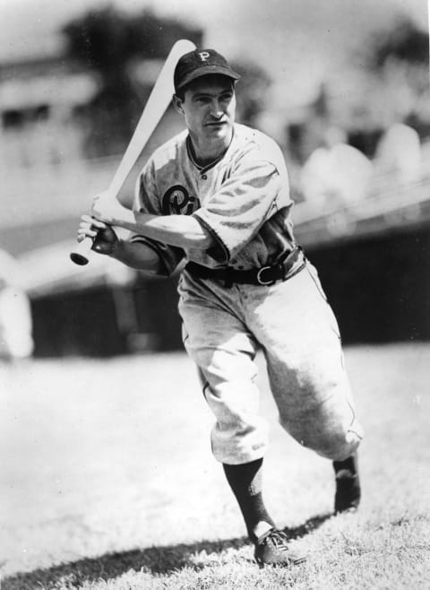 PITTSBURGH – 1938. Lloyd Waner, outfielder for the Pittsburgh Pirates, takes some cuts before a game in Pittsburgh in 1938. (Photo by Mark Rucker/Transcendental Graphics, Getty Images)