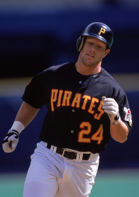 6 Apr 2000: Brian Giles #24 of the Pittsburgh Pirates runs the base during the game against the Houston Astros at Three Rivers Stadium in Pittsburgh, Pennsylvania. The Pirates defeated the Astros 10-2. Mandatory Credit: Rick Stewart /Allsport