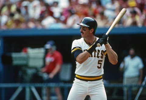 PITTSBURGH, PA – 1987: Sid Bream #5 of the Pittsburgh Pirates bats during a Major League Baseball game at Three Rivers Stadium in 1987 in Pittsburgh, Pennsylvania. (Photo by George Gojkovich/Getty Images)