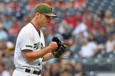 PITTSBURGH, PA – JUNE 21: Chad Kuhl #39 of the Pittsburgh Pirates reacts as he walks off the field in the first inning during the game against the Arizona Diamondbacks at PNC Park on June 21, 2018 in Pittsburgh, Pennsylvania. (Photo by Justin Berl/Getty Images)