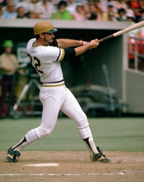 CIRCA 1975: Richie Zisk #22 of the Pittsburgh Pirates at bat during a game from his 1975 season with the Pittsburgh Pirates. Richie Zisk played for 13 years with 4 different and was a 2-time All-Star.(Photo by: 1975 SPX/Diamond Images via Getty Images)