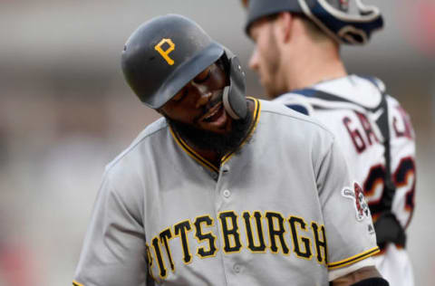 MINNEAPOLIS, MN – AUGUST 14: Josh Harrison #5 of the Pittsburgh Pirates reacts to striking out against the Minnesota Twins during the second inning of the interleague game on August 14, 2018 at Target Field in Minneapolis, Minnesota. (Photo by Hannah Foslien/Getty Images)