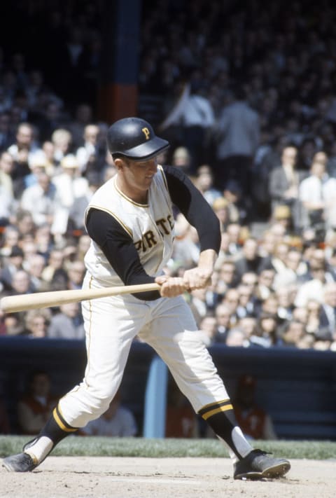 PITTSBURGH, PA – CIRCA 1968: Richie Hebner #20 of the Pittsburgh Pirates bats against the Philadelphia Phillies during a Major League Baseball game circa 1968 at Forbes Field in Pittsburgh Pennsylvania. Hebner played for the Pirates from 1968-76 and 1982-83. (Photo by Focus on Sport/Getty Images)