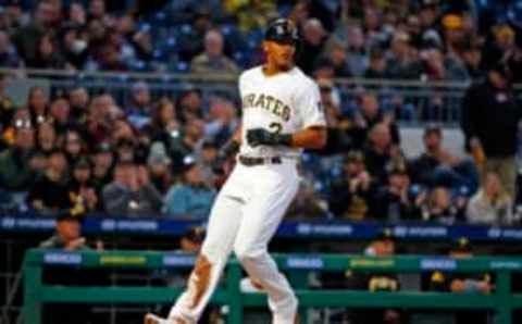 PITTSBURGH, PA – APRIL 03: Erik Gonzalez #2 of the Pittsburgh Pirates scores on an RBI single in the second inning against the St. Louis Cardinals at PNC Park on April 3, 2019 in Pittsburgh, Pennsylvania. (Photo by Justin K. Aller/Getty Images)