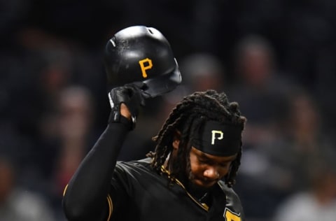 PITTSBURGH, PA – APRIL 23: Josh Bell #55 of the Pittsburgh Pirates reacts after striking out during the eighth inning against the Arizona Diamondbacks at PNC Park on April 23, 2019 in Pittsburgh, Pennsylvania. (Photo by Joe Sargent/Getty Images)