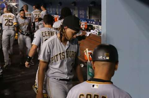 LOS ANGELES, CALIFORNIA – APRIL 26: Starting pitcher Chris Archer #24 of the Pittsburgh Pirates walks down into the clubhouse after the fourth inning during the MLB game against the Los Angeles Dodgers at Dodger Stadium on April 26, 2019 in Los Angeles, California. The Dodgers defeated the Pirates 6-2. (Photo by Victor Decolongon/Getty Images)