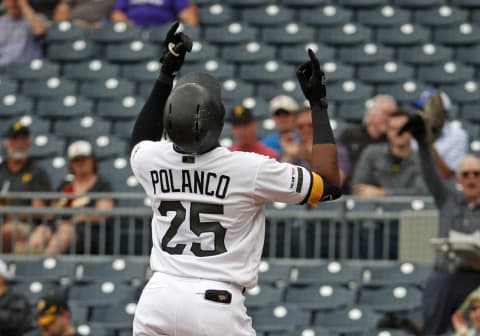 PITTSBURGH, PA – MAY 23: Gregory Polanco #25 of the Pittsburgh Pirates reacts after hitting a two run home run in the first inning against the Colorado Rockies at PNC Park on May 23, 2019 in Pittsburgh, Pennsylvania. (Photo by Justin K. Aller/Getty Images)