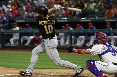 ARLINGTON, TEXAS – APRIL 30: Bryan Reynolds #10 of the Pittsburgh Pirates at bat against the Texas Rangers at Globe Life Park in Arlington on April 30, 2019 in Arlington, Texas. (Photo by Ronald Martinez/Getty Images)