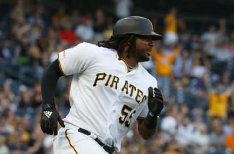 PITTSBURGH, PA – JUNE 18: Josh Bell #55 of the Pittsburgh Pirates watches his second inning home run against the Detroit Tigers during inter-league play at PNC Park on June 18, 2019 in Pittsburgh, Pennsylvania. (Photo by Justin K. Aller/Getty Images)