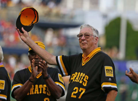 PITTSBURGH, PA – JULY 20: Kent Tekulve of the Pittsburgh Pirates waves to the crowd during a ceremony honoring the 1979 Pittsburgh Pirates World Series Championship before the game against the Philadelphia Phillies at PNC Park on July 20, 2019 in Pittsburgh, Pennsylvania. (Photo by Justin K. Aller/Getty Images)