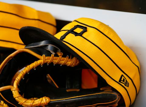 PITTSBURGH, PA – JULY 20: A New Era pillbox Pittsburgh Pirates baseball hat is seen in the dugout during the game against the Philadelphia Phillies at PNC Park on July 20, 2019 in Pittsburgh, Pennsylvania. (Photo by Justin K. Aller/Getty Images)