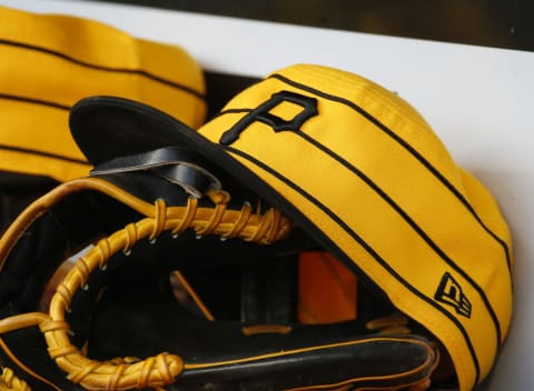 PITTSBURGH, PA – JULY 20: A New Era pillbox Pittsburgh Pirates baseball hat is seen in the dugout during the game against the Philadelphia Phillies at PNC Park on July 20, 2019 in Pittsburgh, Pennsylvania. (Photo by Justin K. Aller/Getty Images)