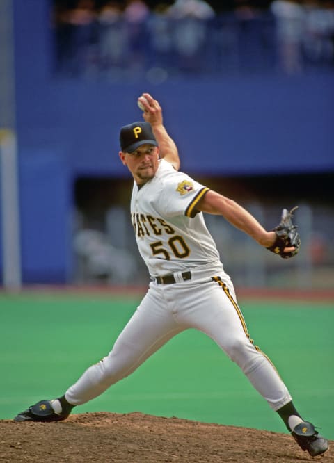 PITTSBURGH, PA – 1993: Pitcher Stan Belinda #50 of the Pittsburgh Pirates pitches during a Major League Baseball game at Three Rivers Stadium in 1993 in Pittsburgh, Pennsylvania. (Photo by George Gojkovich/Getty Images)