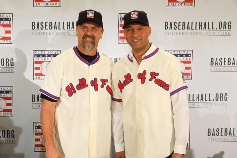 NEW YORK, NEW YORK – JANUARY 22: (L-R) Larry Walker and Derek Jeer pose for a photo after being elected into the National Baseball Hall of Fame Class of 2020 on January 22, 2020 at the St. Regis Hotel in New York City. The National Baseball Hall of Fame induction ceremony will be held on Sunday, July 26, 2020 in Cooperstown, NY. (Photo by Mike Stobe/Getty Images)