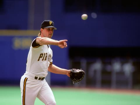 PITTSBURGH, PA – 1993: Pitcher Tim Wakefield of the Pittsburgh Pirates pitches during a Major League Baseball game at Three Rivers Stadium in 1993 in Pittsburgh, Pennsylvania. (Photo by George Gojkovich/Getty Images)