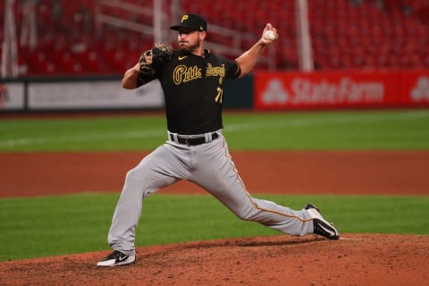 ST LOUIS, MO – AUGUST 27: Nik Turley #71 of the Pittsburgh Pirates delivers a pitch against the St. Louis Cardinals in the seventh inning during game two of a doubleheader at Busch Stadium on August 27, 2020 in St Louis, Missouri. (Photo by Dilip Vishwanat/Getty Images)