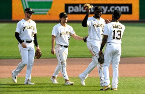 PITTSBURGH, PA – SEPTEMBER 24: Members of the Pittsburgh Pirates celebrate after defeating the Chicago Cubs 7-0 at PNC Park on September 24, 2020 in Pittsburgh, Pennsylvania. (Photo by Justin Berl/Getty Images)