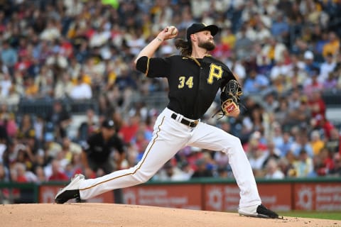 PITTSBURGH, PA – JULY 31: JT Brubaker #34 of the Pittsburgh Pirates delivers a pitch in the first inning during the game against the Philadelphia Phillies at PNC Park on July 31, 2021 in Pittsburgh, Pennsylvania. (Photo by Justin Berl/Getty Images)