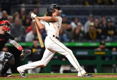 PITTSBURGH, PA – OCTOBER 01: Cole Tucker #3 of the Pittsburgh Pirates hits a grand slam during the eighth inning against the Cincinnati Reds at PNC Park on October 1, 2021 in Pittsburgh, Pennsylvania. (Photo by Joe Sargent/Getty Images)