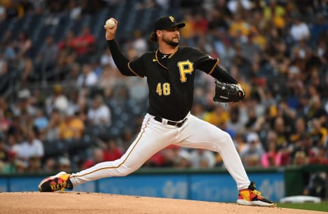 PITTSBURGH, PA – AUGUST 20: Tyler Beede #48 of the Pittsburgh Pirates delivers a pitch in the first inning during the game against the Cincinnati Reds at PNC Park on August 20, 2022 in Pittsburgh, Pennsylvania. (Photo by Justin Berl/Getty Images)