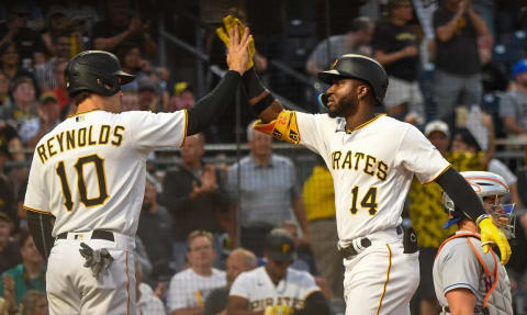 PITTSBURGH, PA – SEPTEMBER 06: Rodolfo Castro #14 of the Pittsburgh Pirates celebrates his two-run home run with Bryan Reynolds #10 in the third inning against the New York Mets at PNC Park on September 6, 2022 in Pittsburgh, Pennsylvania. (Photo by Justin Berl/Getty Images)