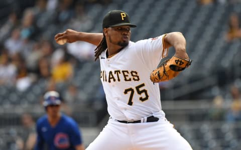 PITTSBURGH, PA – SEPTEMBER 25: Luis Ortiz #75 of the Pittsburgh Pirates delivers a pitch in the first inning during the game against the Chicago Cubs at PNC Park on September 25, 2022 in Pittsburgh, Pennsylvania. (Photo by Justin Berl/Getty Images)