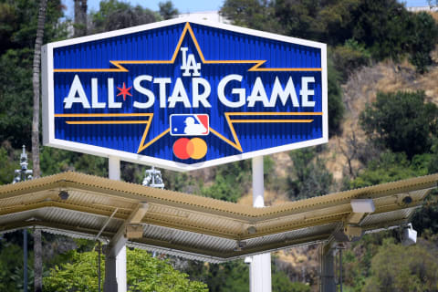 LOS ANGELES, CALIFORNIA – JULY 03: All Star Game sign in right field at a Los Angeles Dodgers summer workout in preparation for a shortened MLB season during the coronavirus (COVID-19) pandemic at Dodger Stadium on July 03, 2020 in Los Angeles, California. (Photo by Harry How/Getty Images)