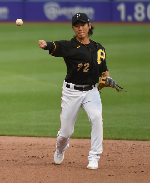 PITTSBURGH, PA – JULY 22: Ji-hwan Bae #72 of the Pittsburgh Pirates in action during the exhibition game against the Cleveland Indians at PNC Park on July 22, 2020 in Pittsburgh, Pennsylvania. (Photo by Justin Berl/Getty Images)