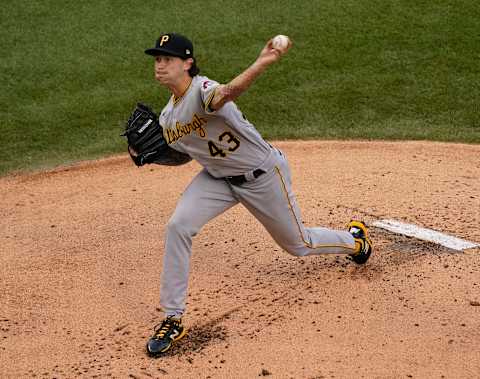 CHICAGO, ILLINOIS – AUGUST 02: Steven Brault #43 of the Pittsburgh Pirates throws a pitch during the first inning of a game against the Chicago Cubs at Wrigley Field on August 02, 2020 in Chicago, Illinois. (Photo by Nuccio DiNuzzo/Getty Images)