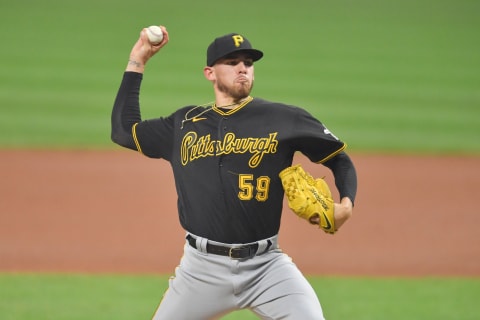 CLEVELAND, OHIO – SEPTEMBER 26: Starting pitcher Joe Musgrove #59 of the Pittsburgh Pirates pitches during the first inning against the Cleveland Indians at Progressive Field on September 26, 2020 in Cleveland, Ohio. (Photo by Jason Miller/Getty Images)