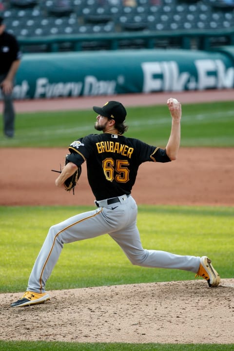 CLEVELAND, OH – SEPTEMBER 27: JT Brubaker #65 of the Pittsburgh Pirates pitches during the game against the Cleveland Indians at Progressive Field on September 27, 2020 in Cleveland, Ohio. (Photo by Kirk Irwin/Getty Images)