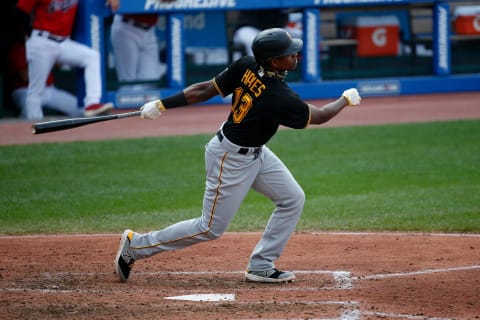 CLEVELAND, OH – SEPTEMBER 27: Ke’Bryan Hayes #13 of the Pittsburgh Pirates bats during the game against the Cleveland Indians at Progressive Field on September 27, 2020 in Cleveland, Ohio. (Photo by Kirk Irwin/Getty Images)