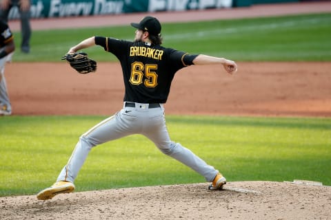 CLEVELAND, OH – SEPTEMBER 27: JT Brubaker #65 of the Pittsburgh Pirates pitches during the game against the Cleveland Indians at Progressive Field on September 27, 2020 in Cleveland, Ohio. (Photo by Kirk Irwin/Getty Images)