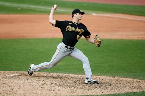 CLEVELAND, OH – SEPTEMBER 27: Blake Cederlind #62 of the Pittsburgh Pirates pitches during the game against the Cleveland Indians at Progressive Field on September 27, 2020 in Cleveland, Ohio. Cleveland defeated Pittsburgh 8-6. (Photo by Kirk Irwin/Getty Images)