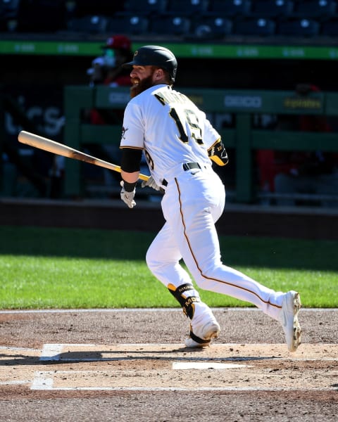 PITTSBURGH, PA – SEPTEMBER 04: Colin Moran #19 of the Pittsburgh Pirates in action during game one of a doubleheader against the Cincinnati Reds at PNC Park on September 4, 2020 in Pittsburgh, Pennsylvania. (Photo by Justin Berl/Getty Images)