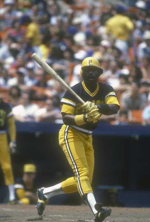 NEW YORK – CIRCA 1983: Mike Easler #24 of the Pittsburgh Pirates bats against the New York Mets during an Major League Baseball game circa 1983 at Shea Stadium in the Queens borough of New York City. Easler played for the Pirates from in 1977and 1979-83. (Photo by Focus on Sport/Getty Images)