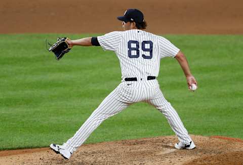 NEW YORK, NEW YORK – AUGUST 31: (NEW YORK DAILIES OUT) Miguel Yajure #89 of the New York Yankees in action against the Tampa Bay Rays at Yankee Stadium on August 31, 2020 in New York City. The Rays defeated the Yankees 5-3. (Photo by Jim McIsaac/Getty Images)