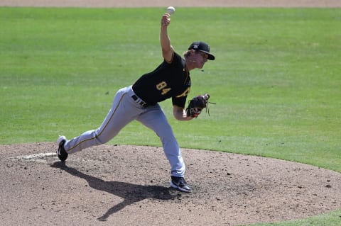 SARASOTA, FLORIDA – MARCH 15: Quinn Priester #84 of the Pittsburgh Pirates throws a pitch during the fifth inning against the Baltimore Orioles during a spring training game at Ed Smith Stadium on March 15, 2021 in Sarasota, Florida. (Photo by Douglas P. DeFelice/Getty Images)