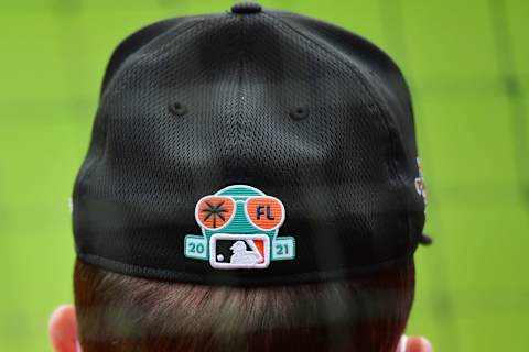 BRADENTON, FLORIDA – MARCH 22: A detail of the 2021 MLB Grapefruit league logo during a spring training game between the Pittsburgh Pirates and the Baltimore Orioles on March 22, 2021 at LECOM Park in Bradenton, Florida. (Photo by Julio Aguilar/Getty Images)